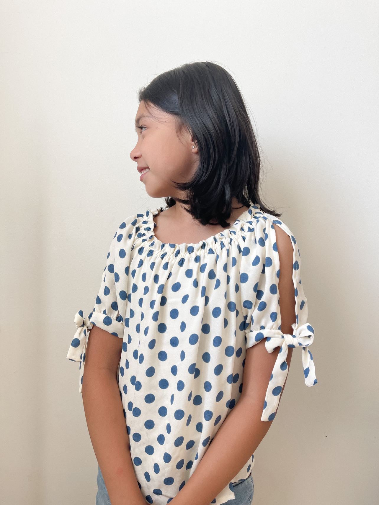 Polka Dot Tie Sleeve Top