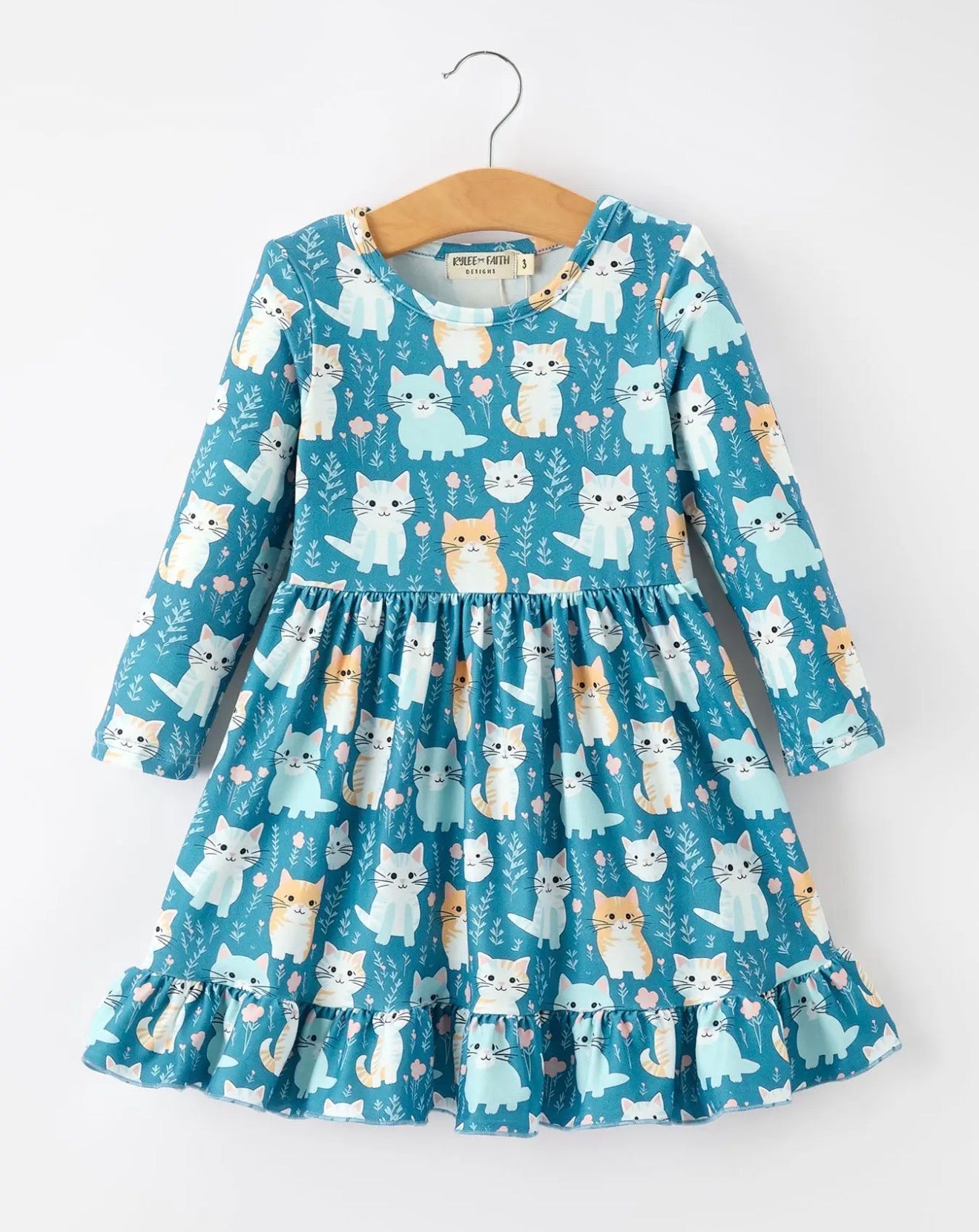Cat Print Ruffle Hem Dress