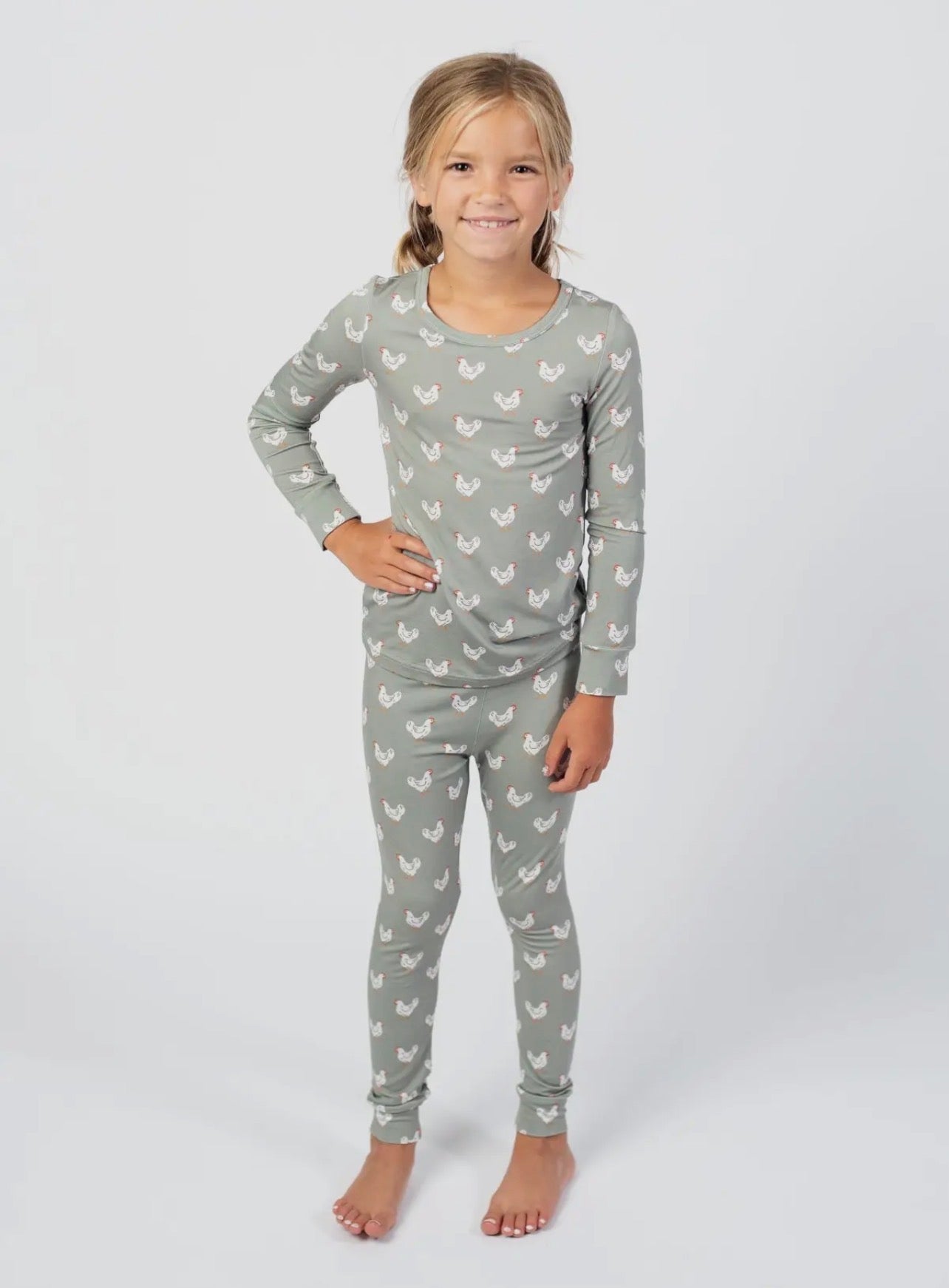 Sage Chicken Print Bamboo Set