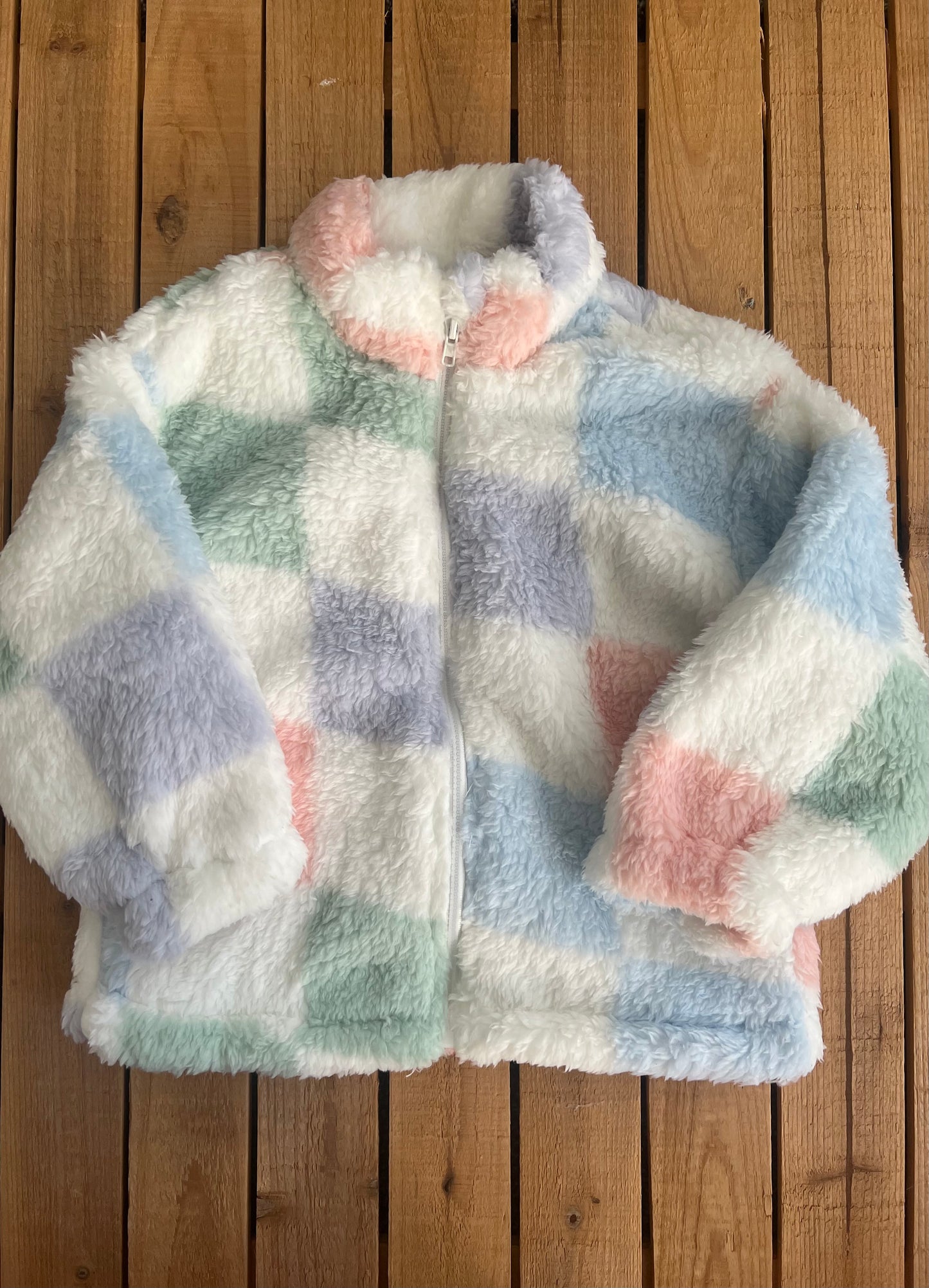 Pastel Checkered Fuzzy Jacket