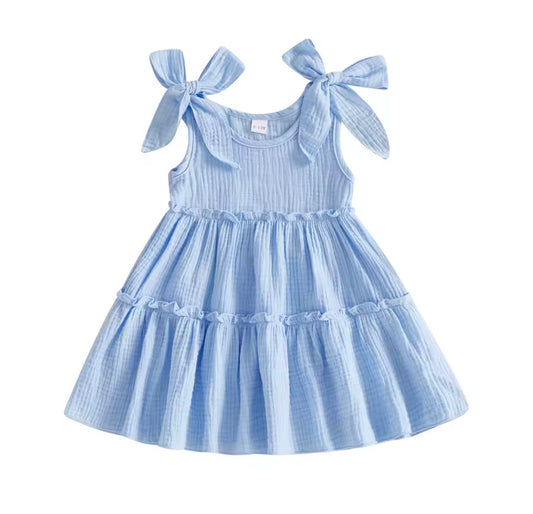 Blue Muslin Tiered Dress