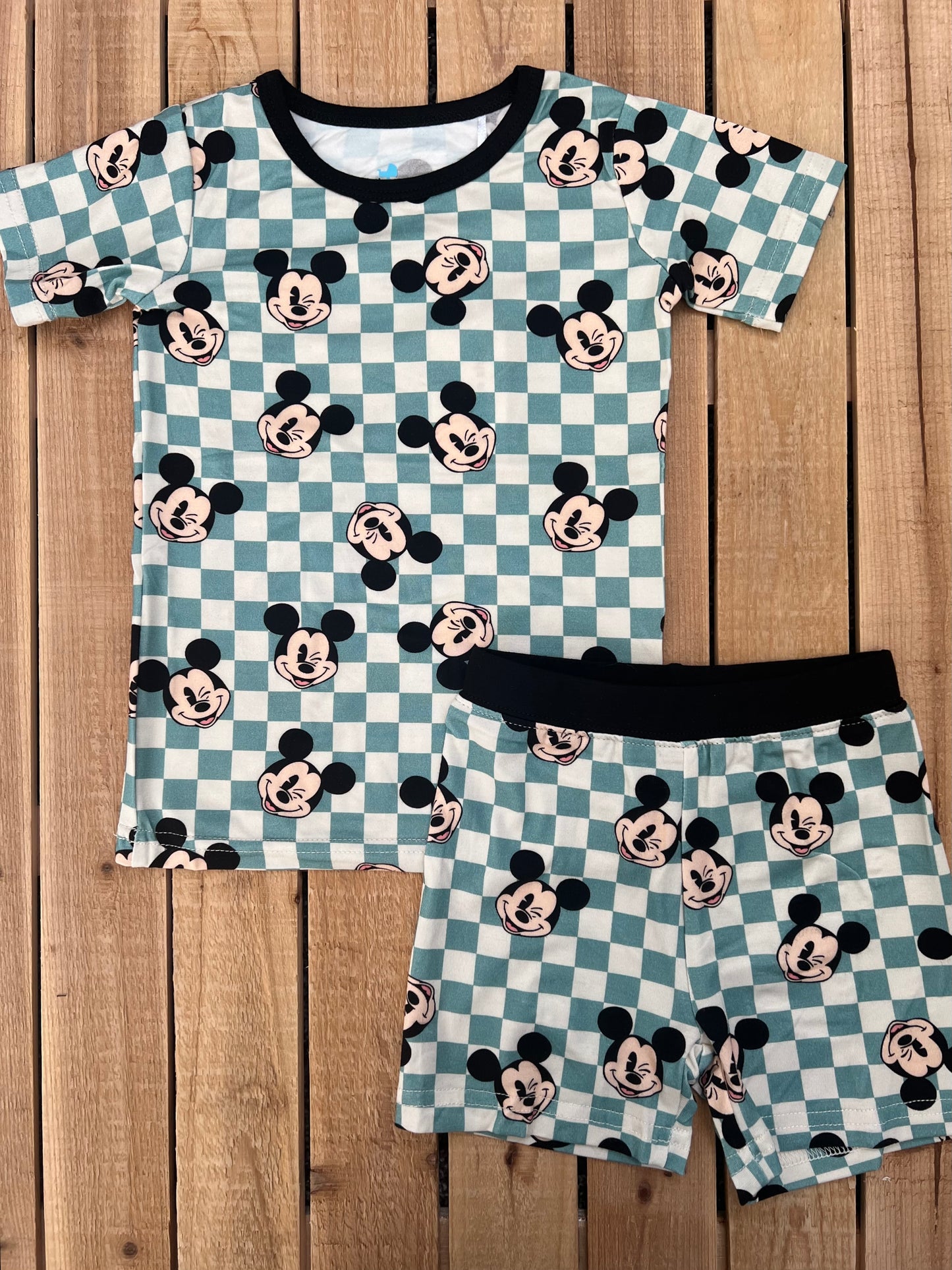 Checkered Mickey Bamboo Shorts Set