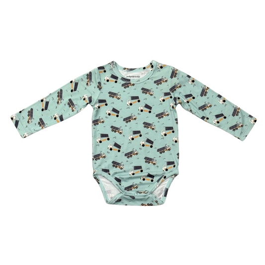 Baby Boy Long Sleeve Bodysuit in Dump Trucks