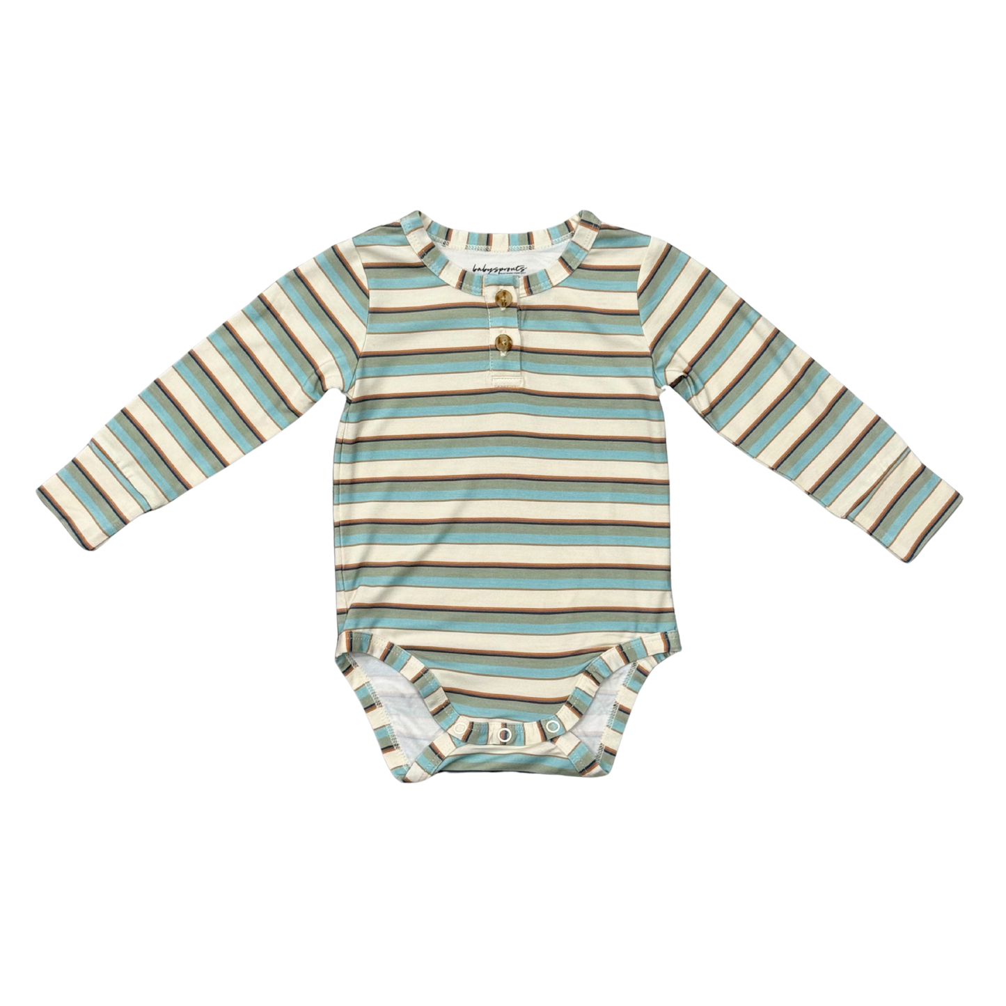 Baby Boy Long Sleeve Henley Bodysuit in Blue Haze Multi Stripe