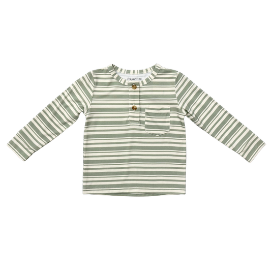 Boys Long Sleeve Henley Shirt in Sage Stripe