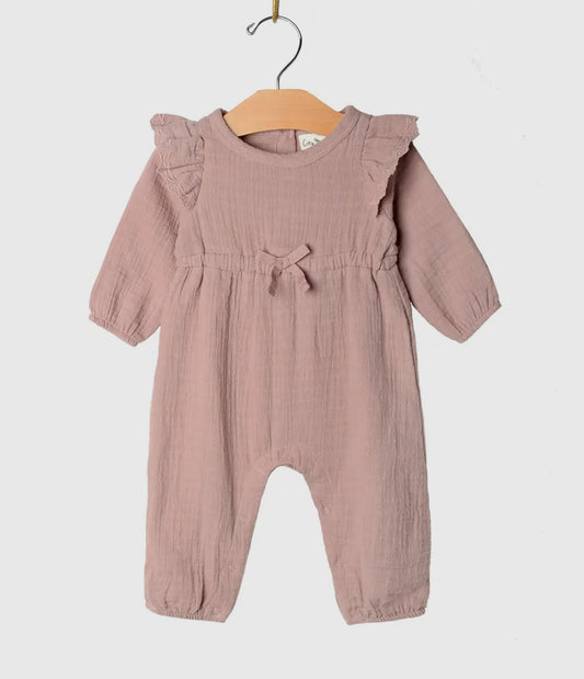 City Mouse Embroidered Sleeve Long Romper