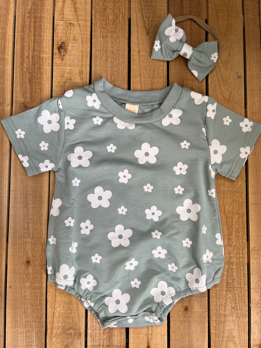 Mint Daisy Romper with Bow