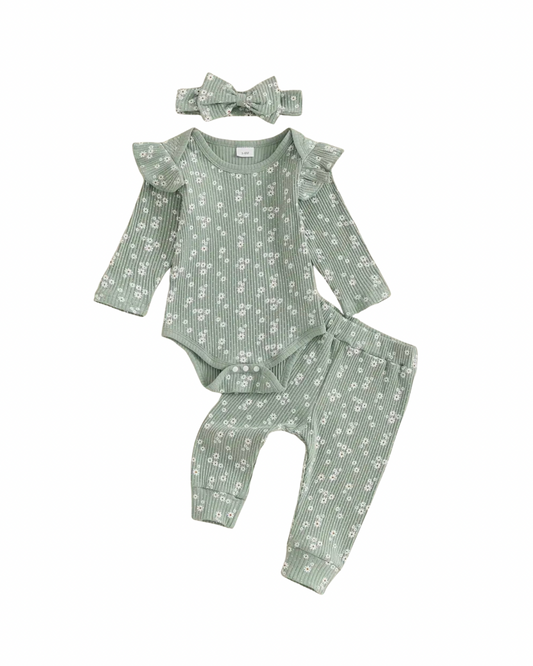 Mint Flutter Sleeve Floral Set