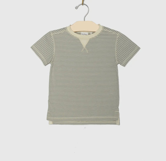 City Mouse Whistle Patch Tee- Steel Stripe