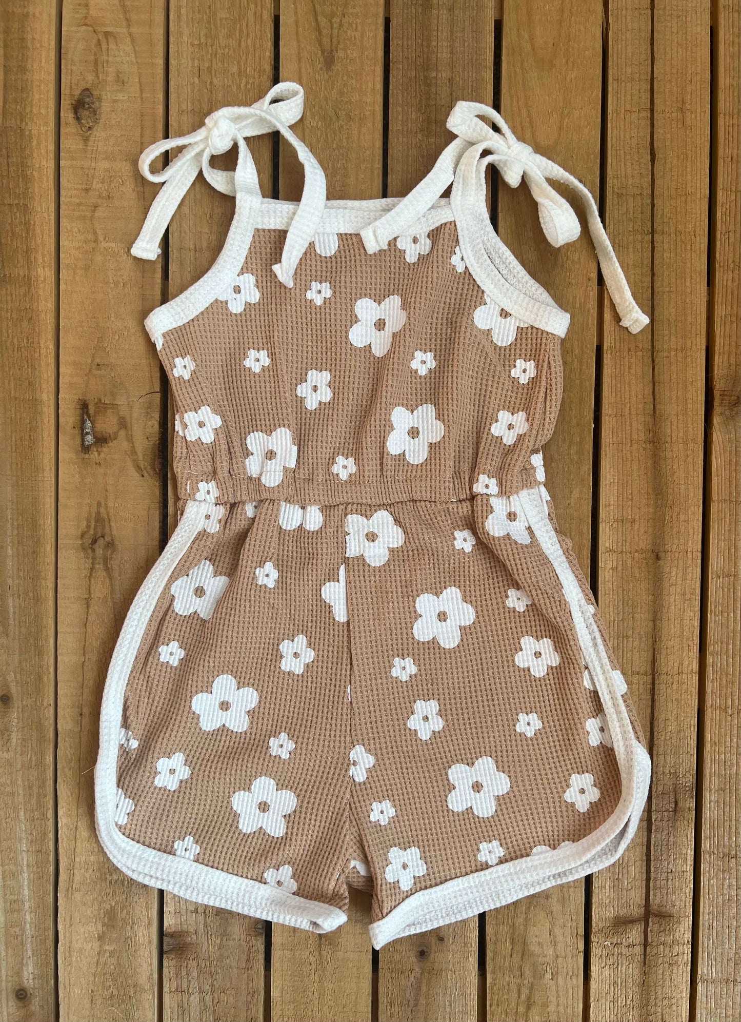 Neutral Daisy Waffle Knit Romper