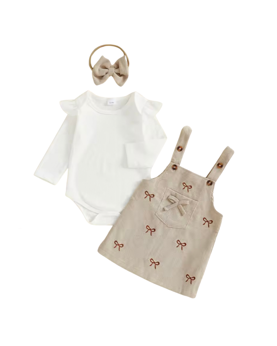 Embroidered Bows Overalls Dress