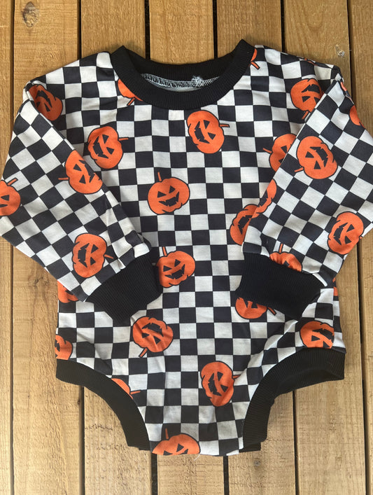 Checkered Jack-O-Lantern Romper