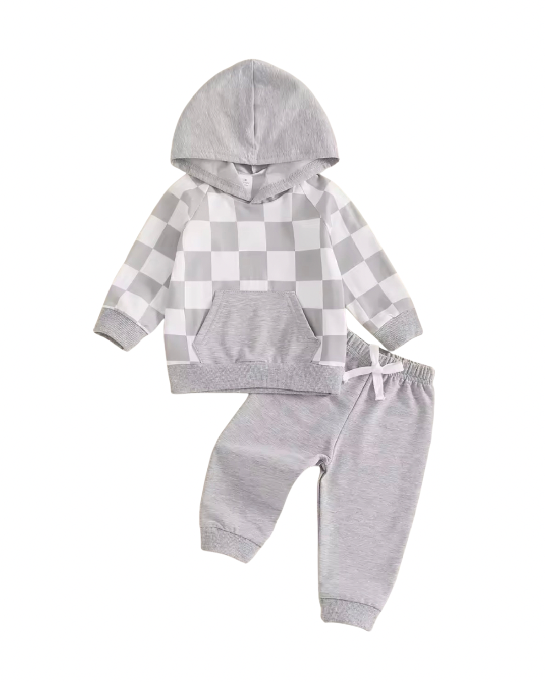 Gray Checkered Hoodie Set