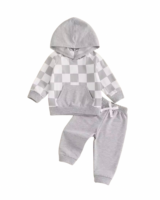Gray Checkered Hoodie Set