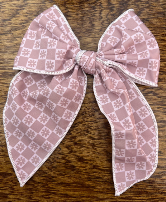 Neutral Checkered Daisy Bow