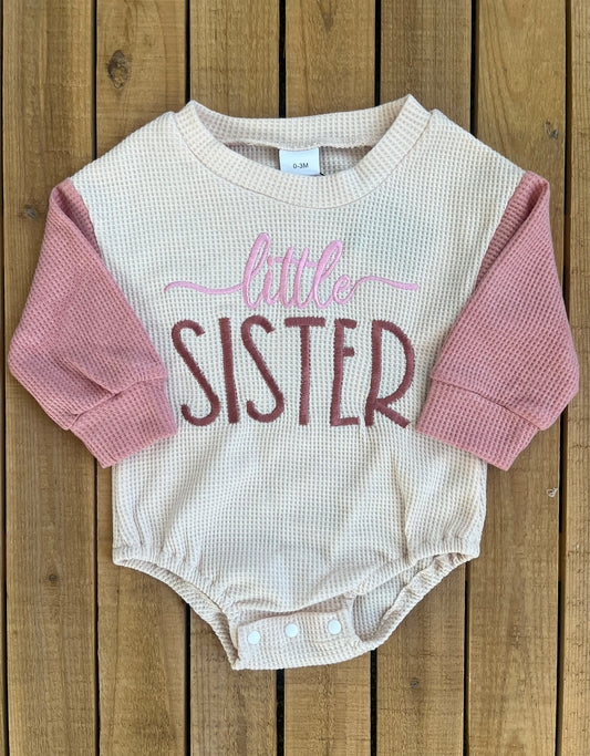 Embroidered Little Sister Color Block Romper