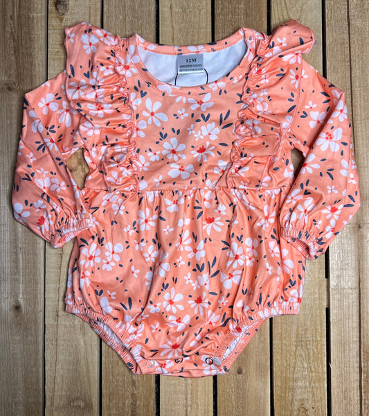 Coral Floral Flutter Sleeve Romper