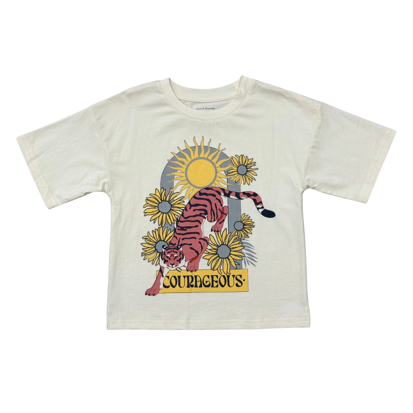 Girls Cotton Screen-Printed Tee in Courageous Tiger