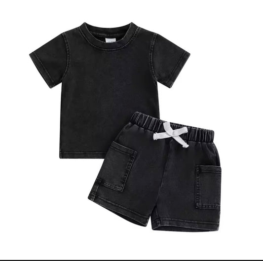 Black Acid Wash Set