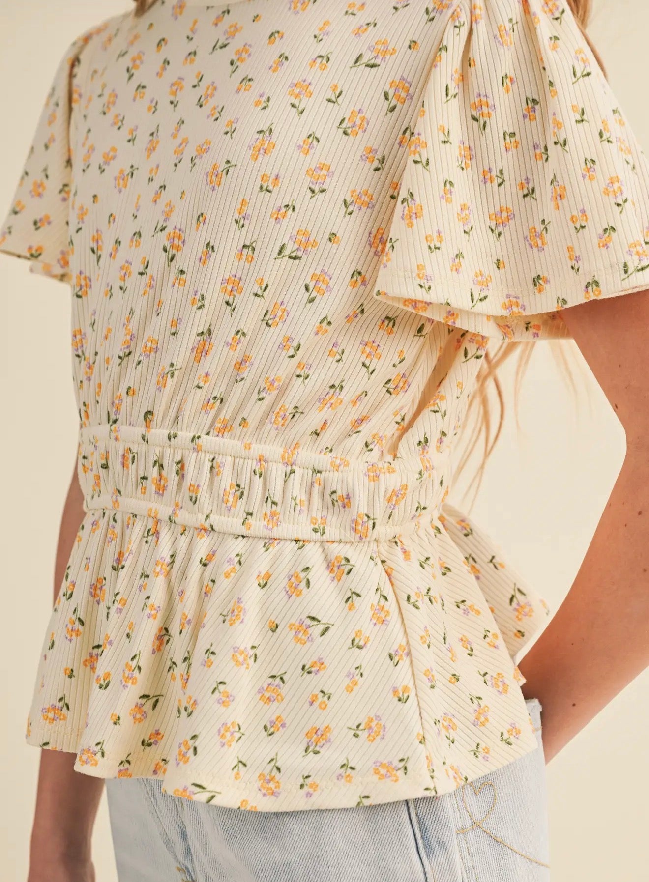 Floral Flutter Sleeve Peplum Top