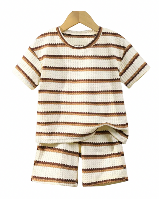 Neutral Striped Waffle Knit Set