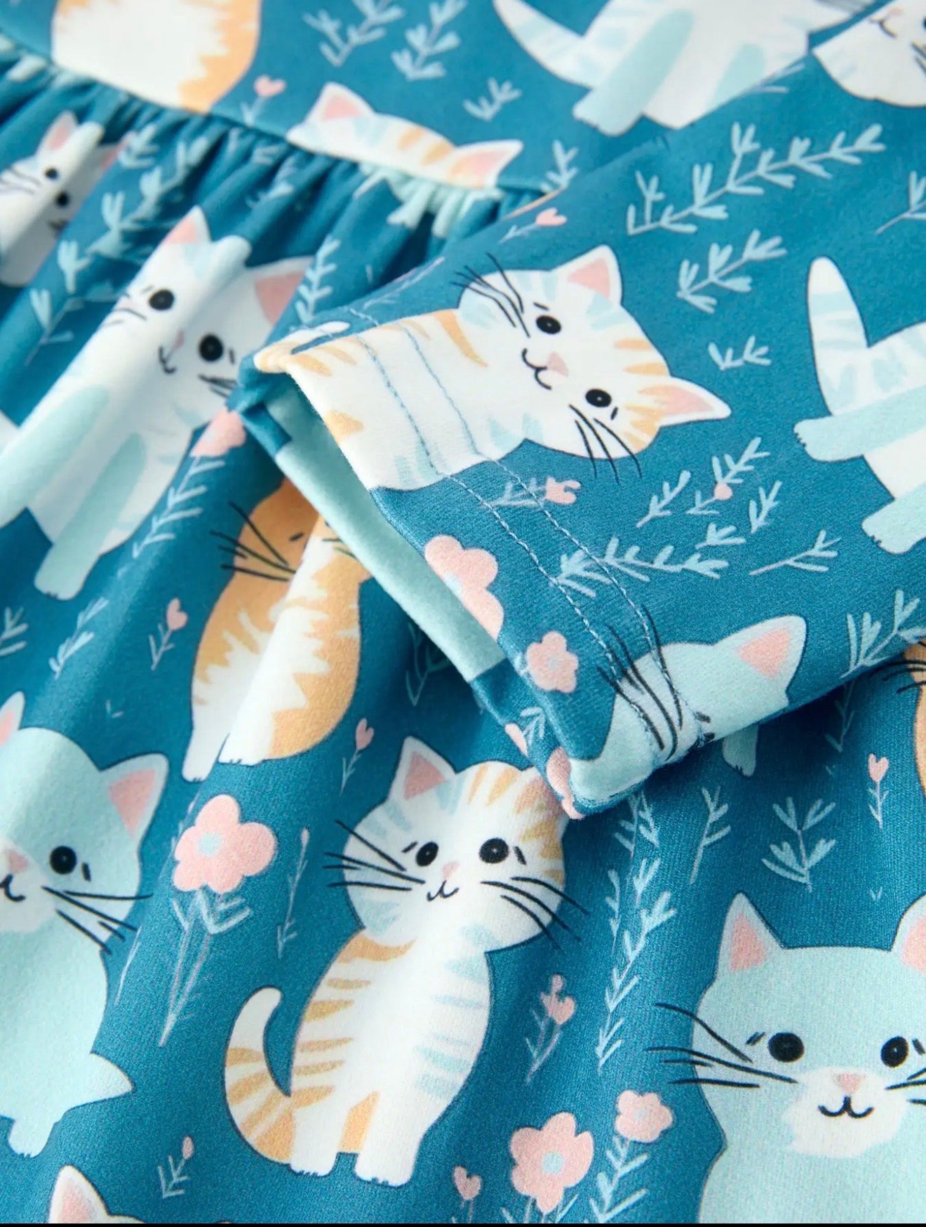 Cat Print Ruffle Hem Dress
