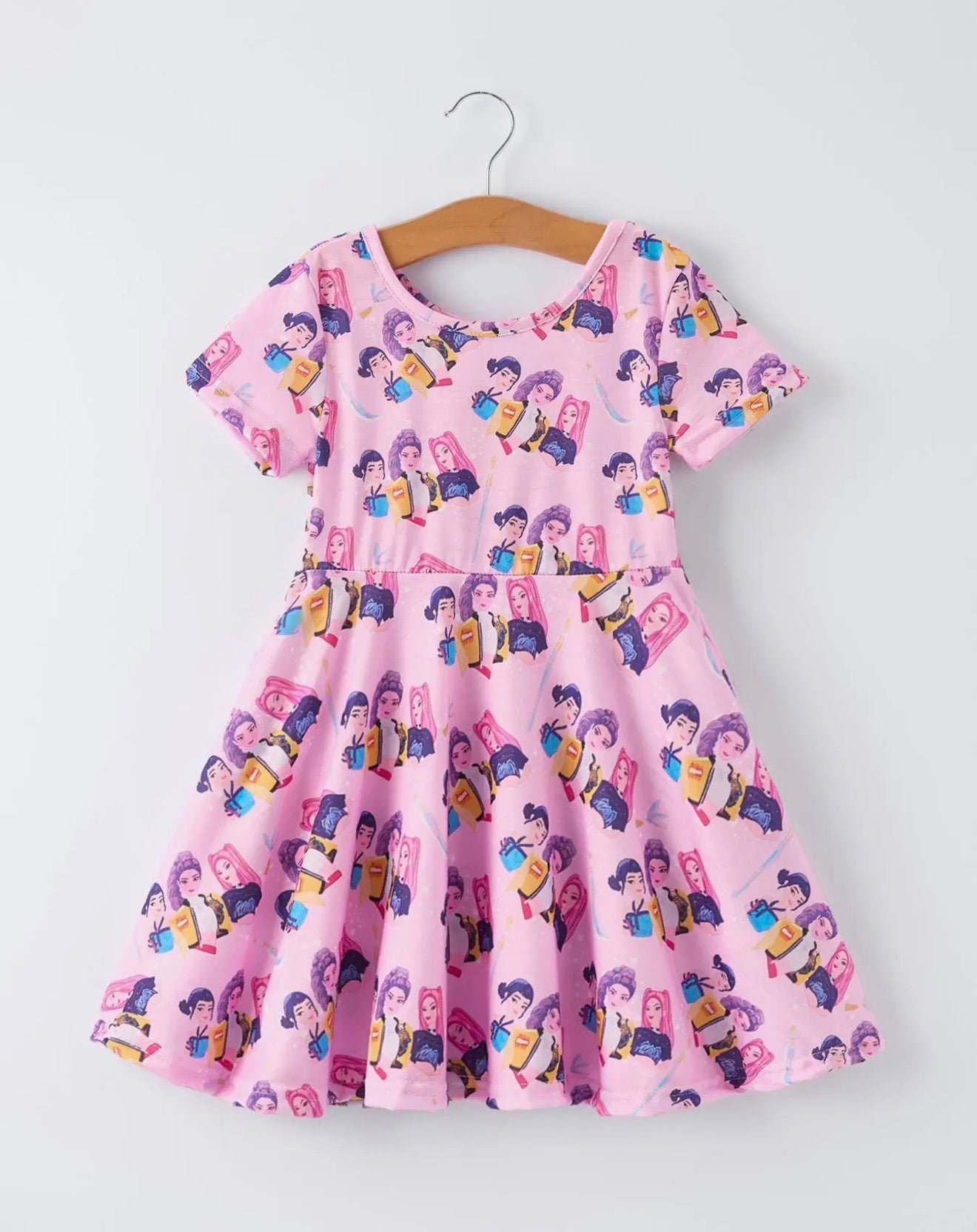 K-Pop Pink Short Sleeve Twirl Dress