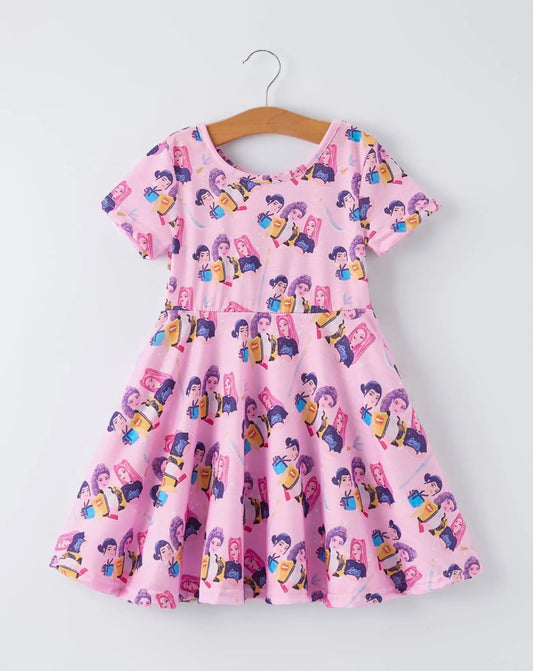 K-Pop Pink Short Sleeve Twirl Dress