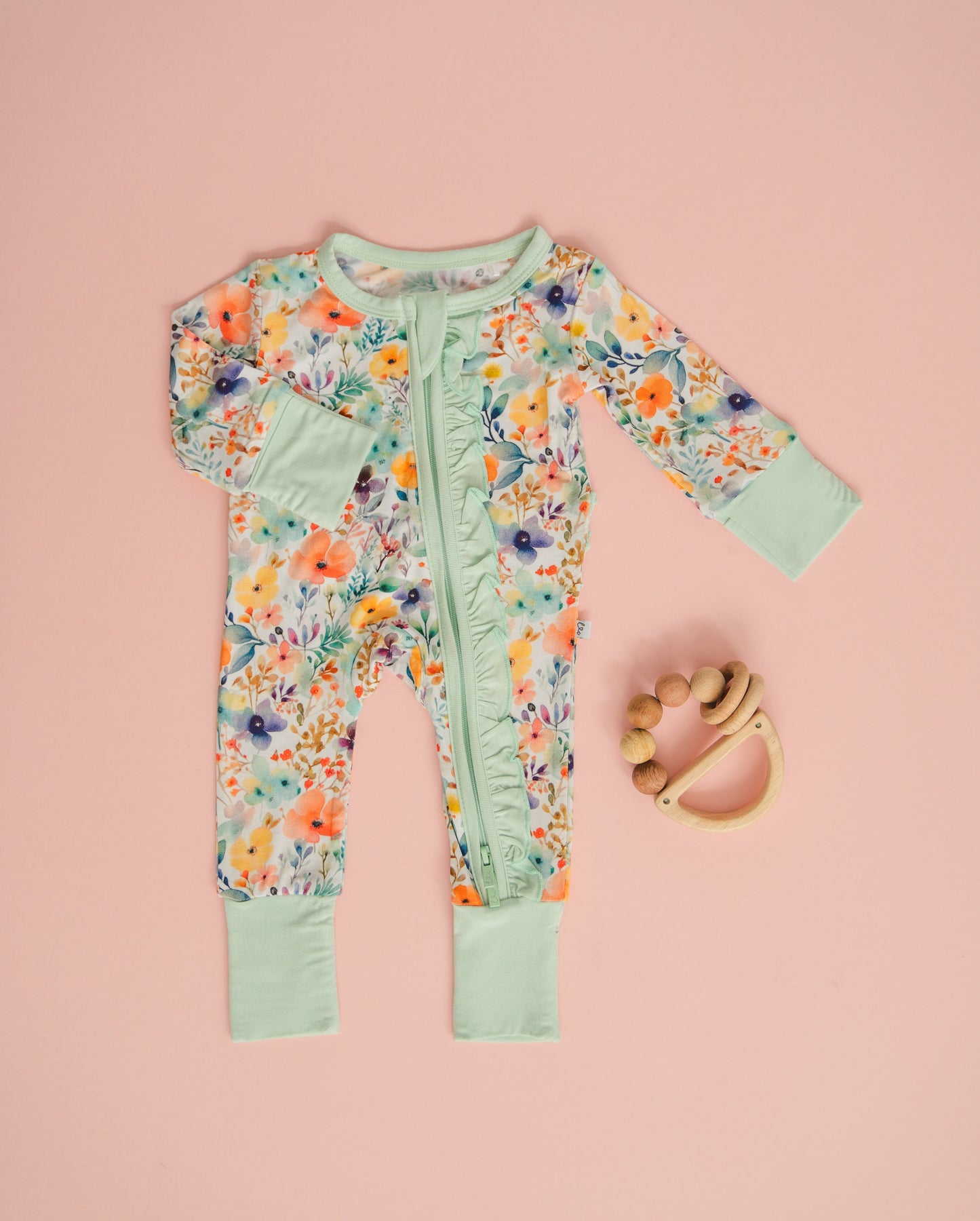 Laree + Co. Alaya Bamboo Ruffle Convertible Footie