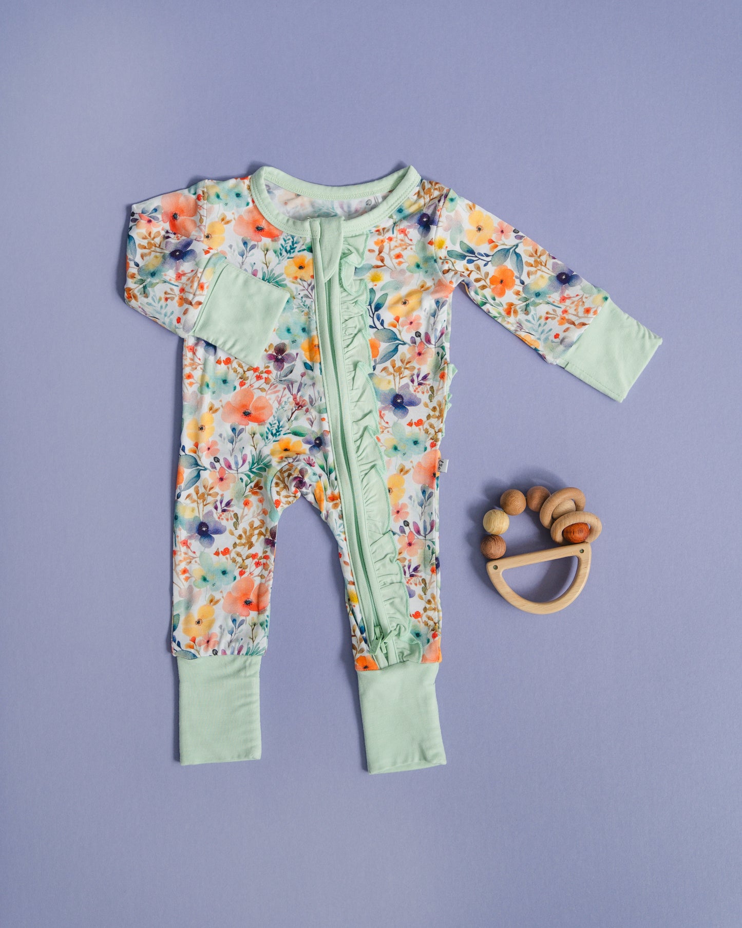 Laree + Co. Alaya Bamboo Ruffle Convertible Footie