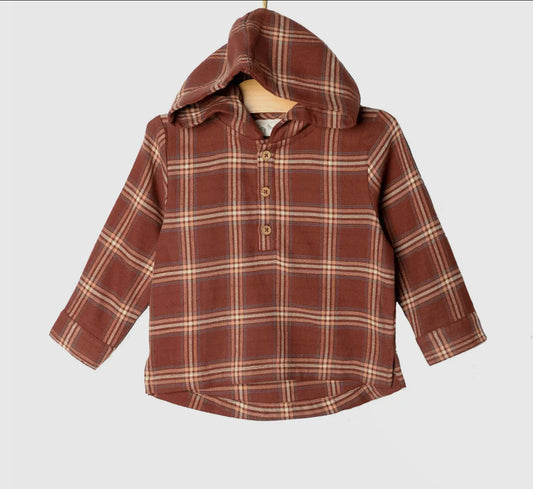 City Mouse Plaid Hooded Henley Shirt