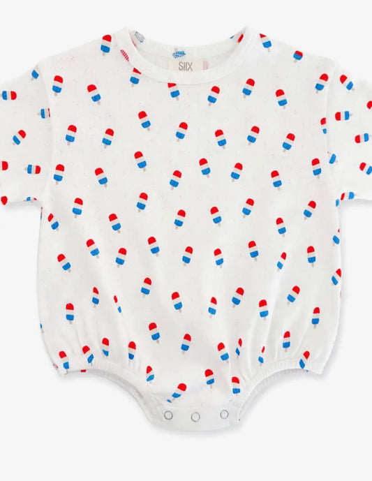 Patriotic Popsicle Pointelle T-Shirt Bubble Romper