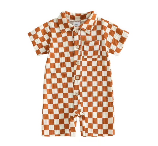Rust Checkered Romper