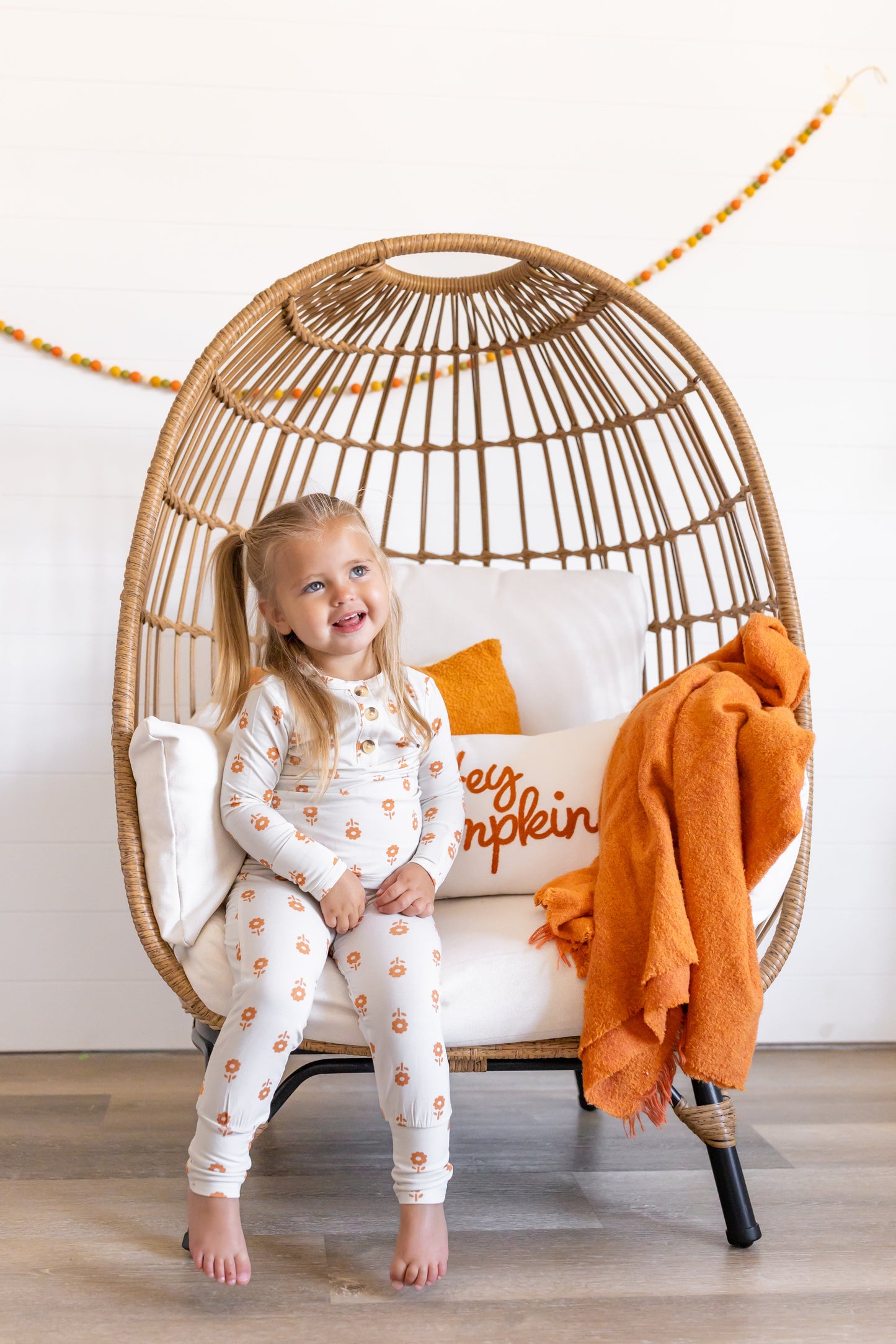 Little Joy Co. Pumpkin Posie 2pc Henley Bamboo Pajamas