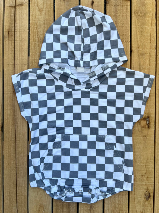 Gray Checkered Hooded Romper