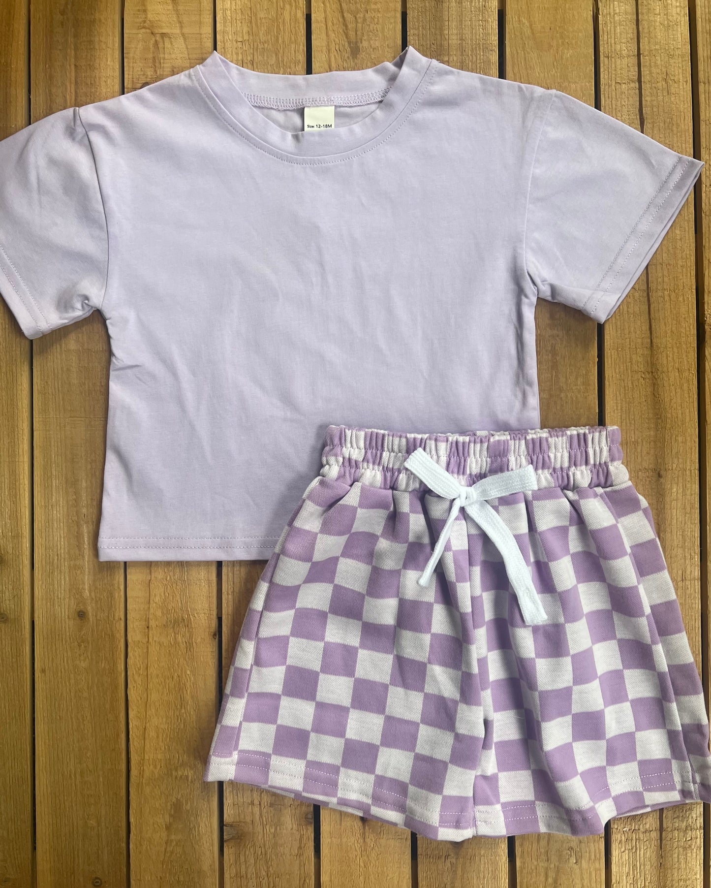 Lavender Tee and Checkered Shorts Set