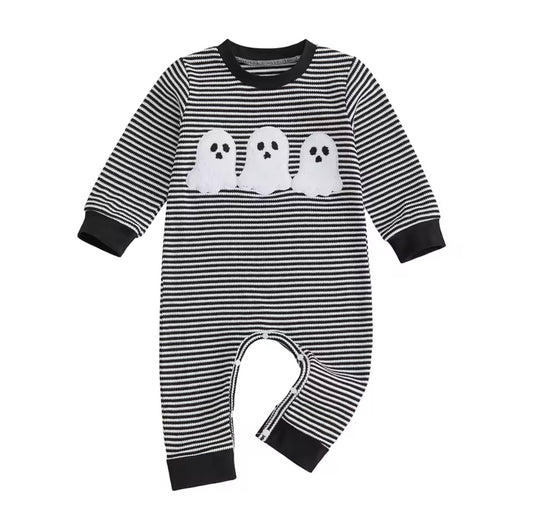 Ghost Applique Striped Romper