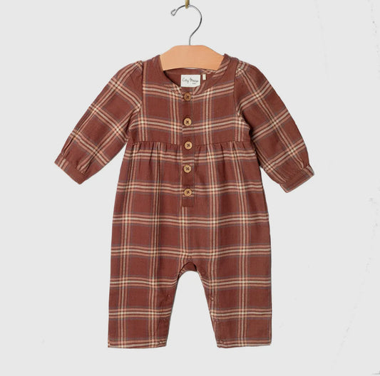 City Mouse Plaid Henley Long Leg Romper