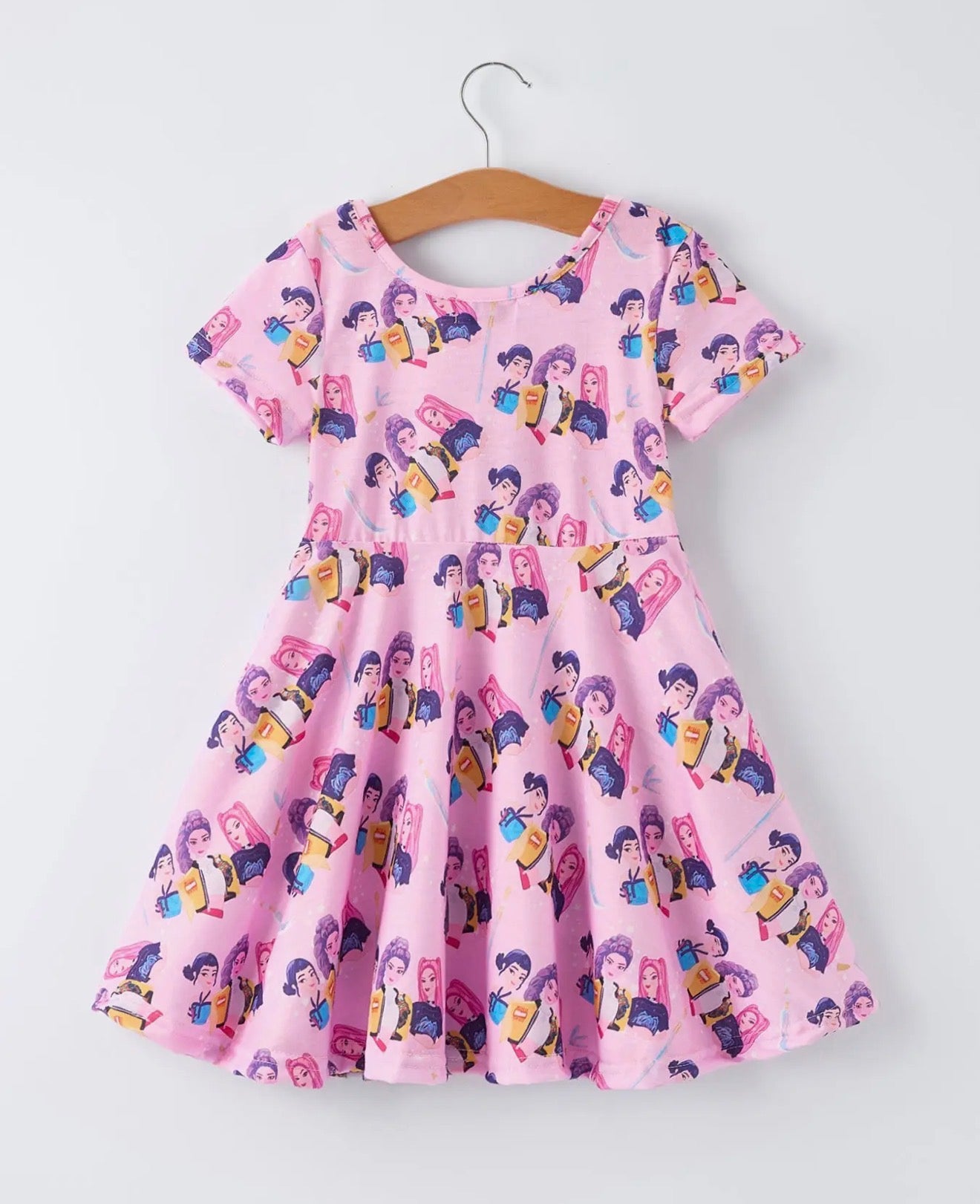 K-Pop Pink Short Sleeve Twirl Dress