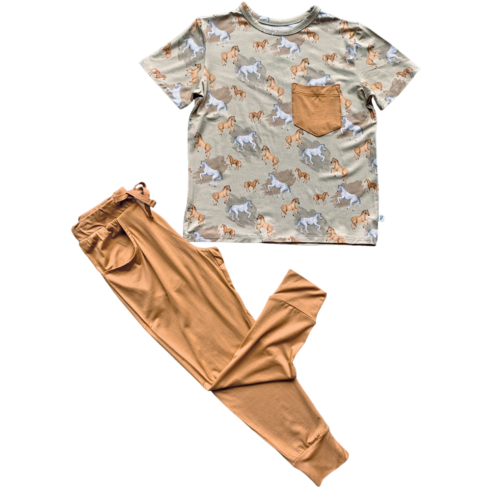 Laree + Co. Ember Tan Bamboo Pocket Tee + Jogger Set