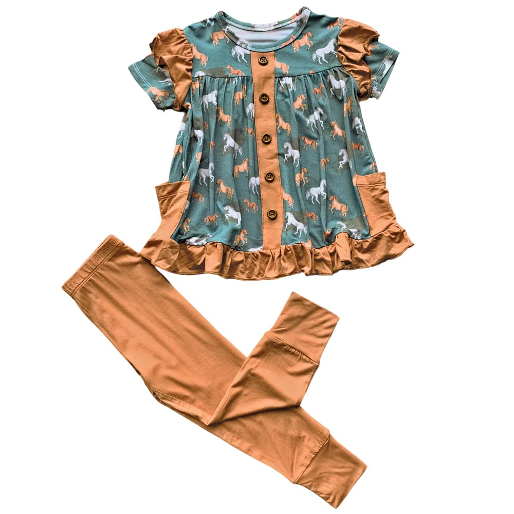 Laree + Co. Ember Teal Bamboo Short Sleeve Peplum + Legging Set