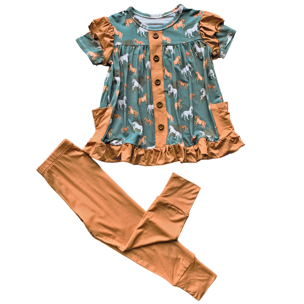 Laree + Co. Ember Teal Bamboo Short Sleeve Peplum + Legging Set