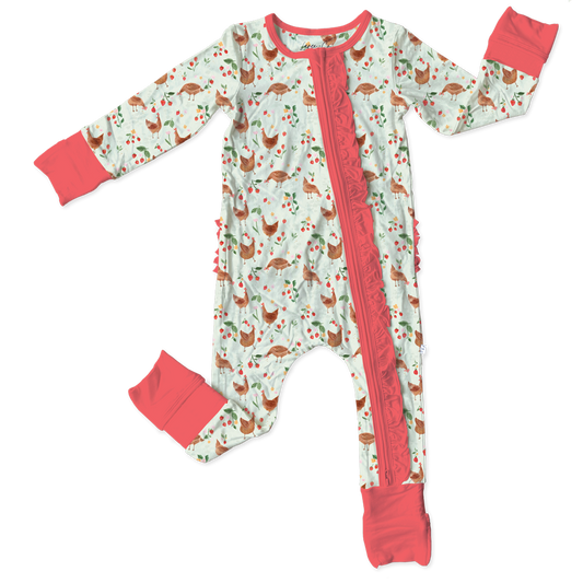 Evalyn Chickens Bamboo Ruffle Convertible Footie