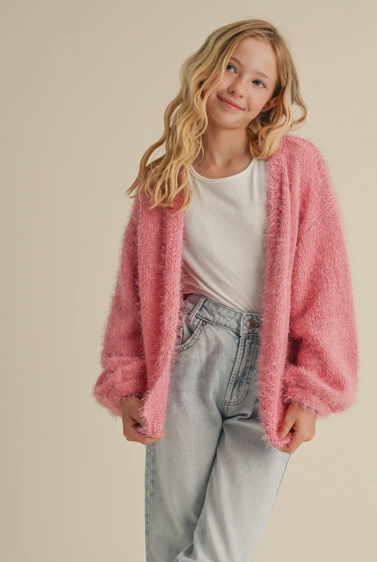 Pink Billow Sleeve Cardigan