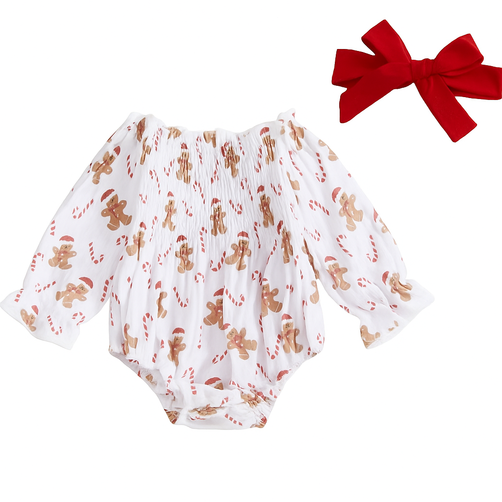 Gingerbread Smocked Romper
