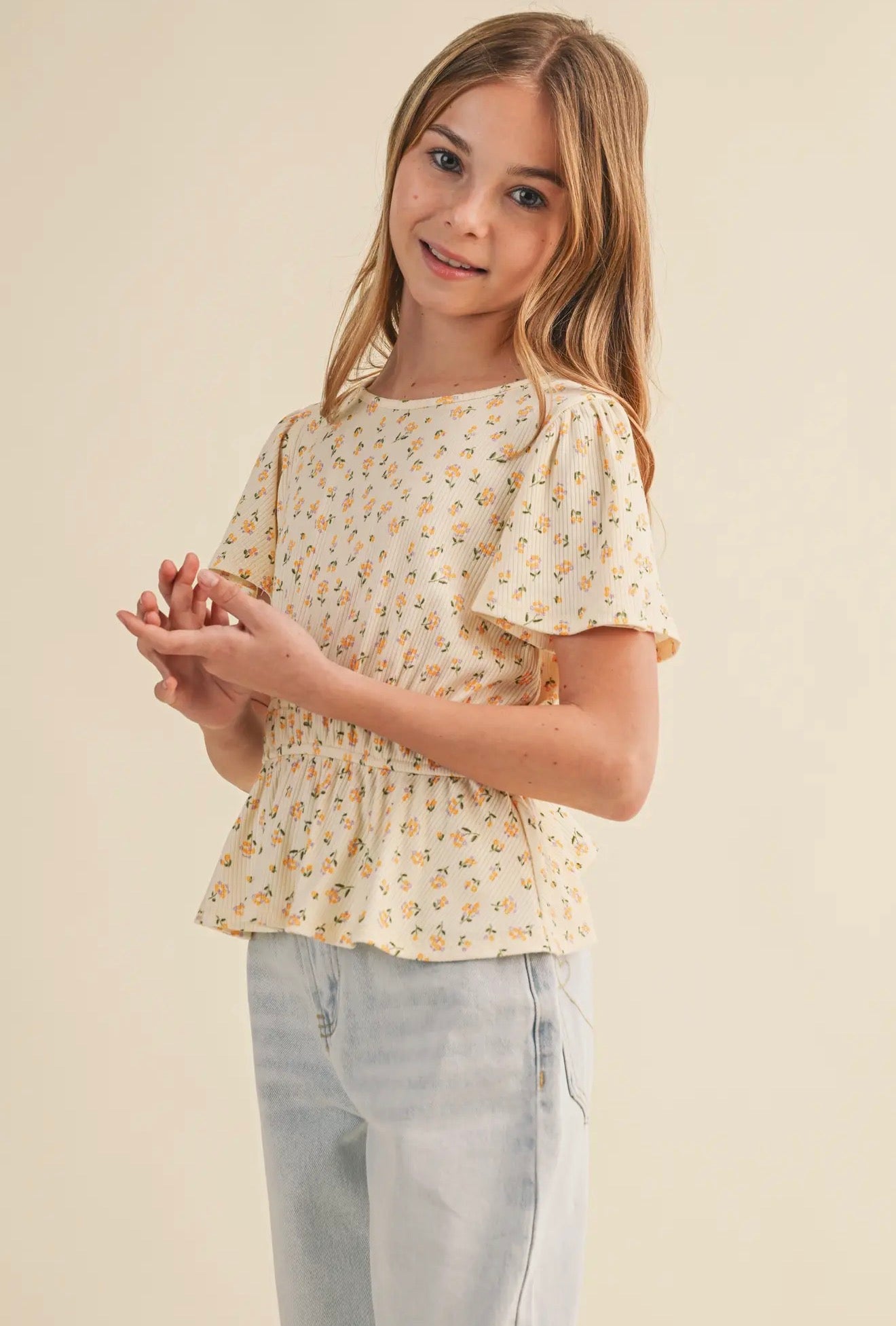 Floral Flutter Sleeve Peplum Top