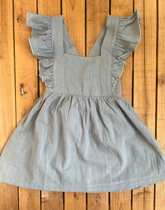 Slate Blue Ruffle Linen Dress
