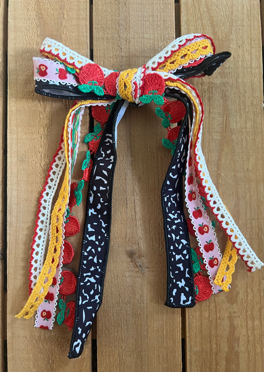 Apples and Notebooks Messy Trim Bow