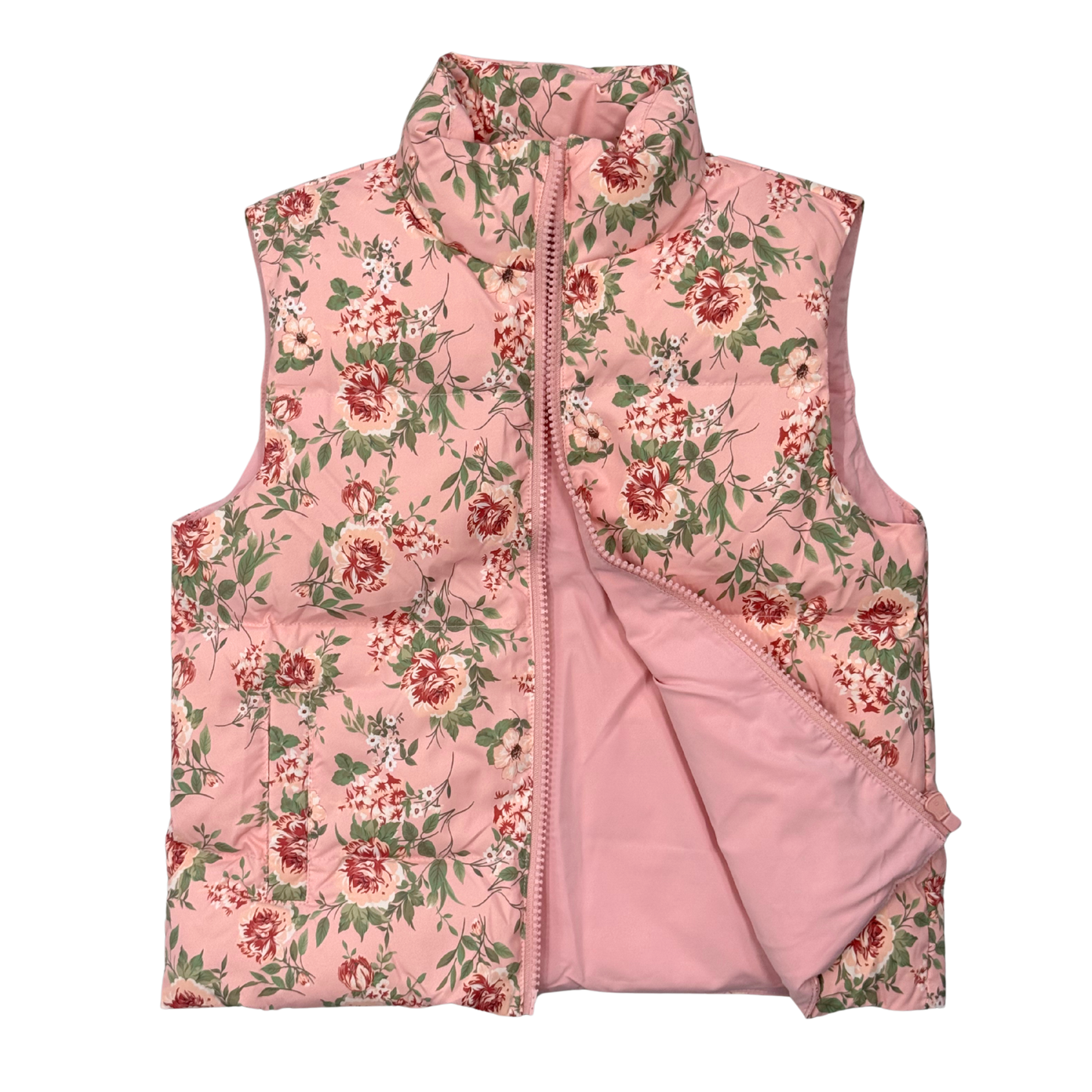 Girls Boho Puffer Vest in Maelle Beauty Roses
