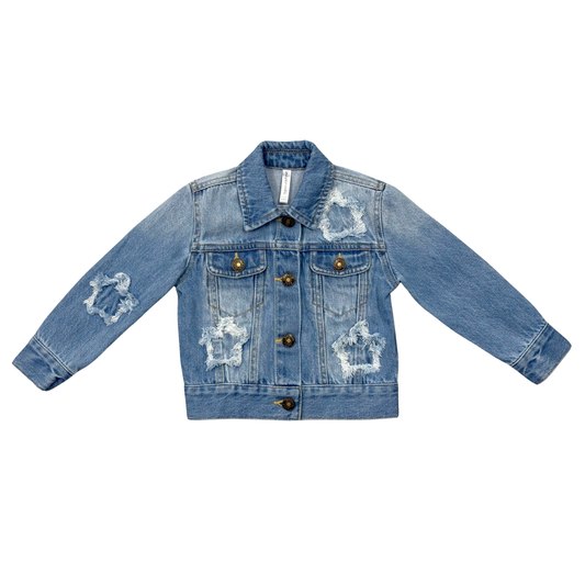 Girls Denim Jacket in Mid Blue Wash